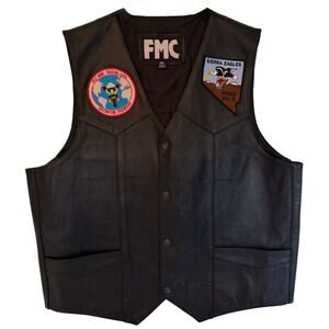 FMC Leather Vest Mens 46 Black Reno Nevada Biker Patch Motorcycle Vintage